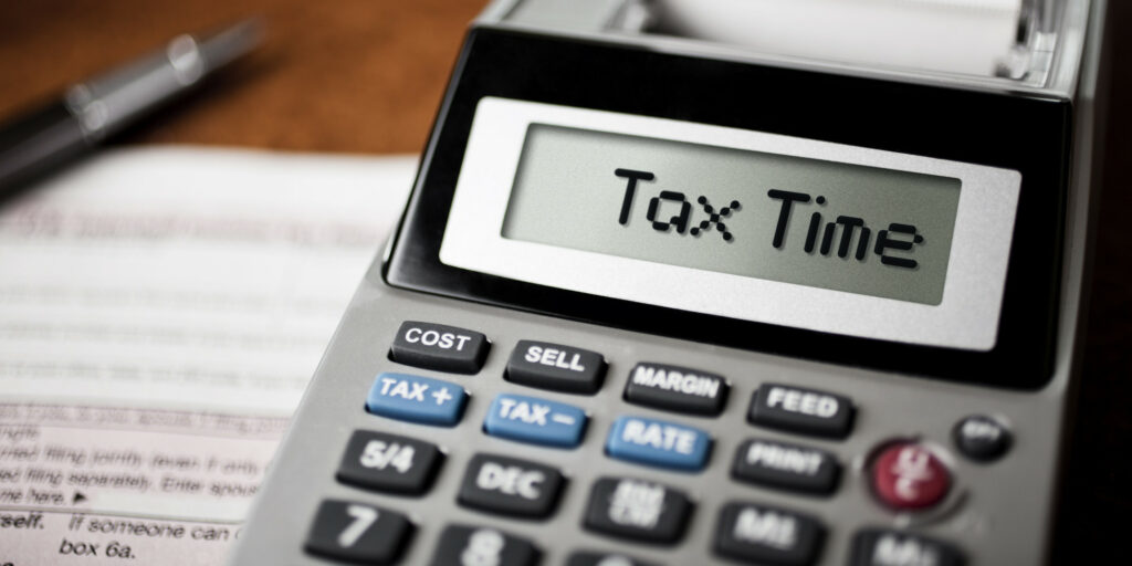 Calculator displaying "Tax Time"